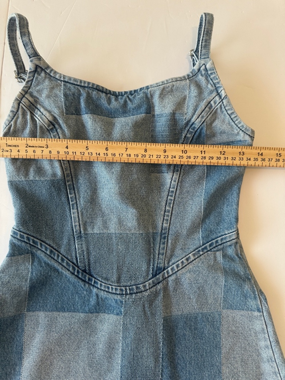 Harper Heritage Patchwork XS Denim Midi Dress - Blue Colorblock - Picture 5 of 9